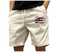 Générique Short décontracté pour Homme en Velours côtelé uni, imprimé Drapeau américain, Taille élastique Portefeuille Homme Personnalisable (Beige, S)
