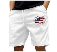 Générique Short décontracté pour Homme en Velours côtelé uni, imprimé Drapeau américain, Taille élastique Portefeuille Homme Personnalisable (White, L)