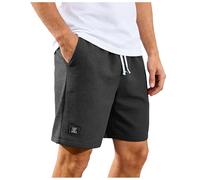 Générique Short décontracté pour Homme, été, Couleur Unie, Taille élastiquée gaufrée, étiquette Portefeuille Homme Carte Grise (L)