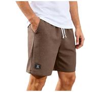 Générique Short décontracté pour Homme, été, Couleur Unie, Taille élastiquée gaufrée, étiquette Portefeuille Homme Carte Grise (Brown, M)