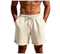 Générique Short décontracté pour Homme, Taille élastique, Poches latérales, Short d'été Tendance Portefeuille Homme Cuir 3 Volets (Beige, L)