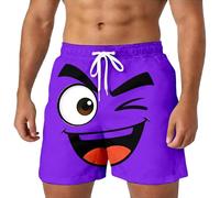 Générique Short d'été décontracté à imprimé de Visages de Dessins animés Amusants, Confortable, Taille élastique, Respirant, Pantalon d'extérieur (Purple, XXXXXL)