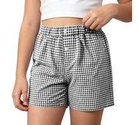 Générique Short d'été décontracté pour Filles, Coupe Ample, à Carreaux, élastique, Jambes Larges, Respirant, avec Poches (Black, 11-12 Years)