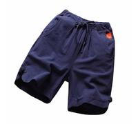 Générique Short d'été en Lin pour Homme Taille élastique - Léger - Décontracté Short Cargo pour Homme en Coton uni Cordon De Serrage, Jambe Large Pantalon de Travail Basket Gym Aptitude