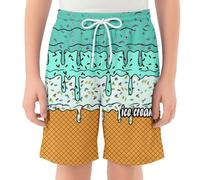 Générique Short d'été pour enfant garçon - Imprimé crème glacée - Taille élastique avec poches - Pyjama d'extérieur - Séchage rapide - Pour tout-petits, adolescents et garçons