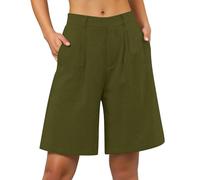 Générique Short en Coton Et Lin Femme Shorts Bermudas Bermuda Femmes Longueur Genou Ample Pantalon Court Taille Haut Élastique À Jambes Larges Décontracté De Travail avec Poches
