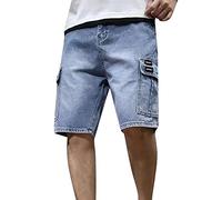 Générique Short en Jean de Couleur Unie d'été Version coréenne de la Tendance Pantalon Moyen pour Homme Pantalon à Cinq Points Short de Costume Pantalon Cargo Pantalon de Poche (Blue, XXL)