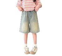Générique Short en Jean Élastique Taille Haute pour Filles, Bermuda Ample Tendance Été, Tenue Enfant Décontractée pour École, Anniversaires Et Jeux Entre Copines
