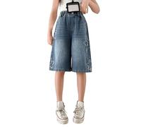 Générique Short en Jean pour Fille, été, Haute, Coupe Droite, écusson étoile à Cinq Branches, Pantalon Court décontracté (Blue, 11-12 Years)