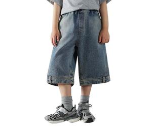 Générique Short en jean pour garçon décontracté Jambes larges Children Lastique sport solide printemps té Léger et respirant Hip Hop Y2K Streetwear Pantalon Court
