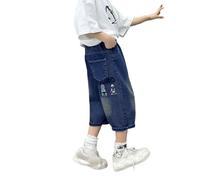 Générique Short en jean pour garçon décontracté Jambes larges Shorts Coton et Bermudas Unisexe avec Poches Hip Hop Y2K Streetwear Junior Pantalons