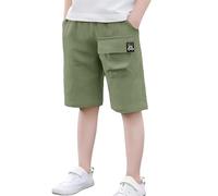 Générique Short Enfant garçon,Short 12 Ans Garcon,Pantalons de Travail en Coton et Lin pour Enfants, élèves du collège et du lycée. Pantalons et Shorts, Tendance et élégants. (Green, 10-11 Years)