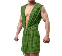 Générique Short et peignoir en soie pour homme | shorts de pyjama pour homme sans manches en satin sexy avec capuche, peignoir léger et sec, peignoir fin longueur genou, couleur unie,