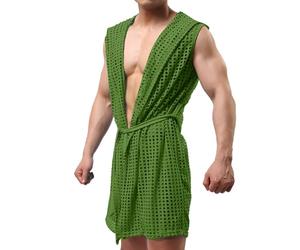 Générique Short et peignoir en soie pour homme | shorts de pyjama pour homme sans manches en satin sexy avec capuche, peignoir léger et sec, peignoir fin longueur genou, couleur unie,