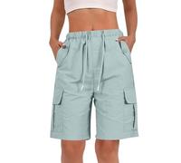 Générique Short Femme Cargo Décontracté Taille Élastique Bermuda Uni avec Grandes Poches Style Casual Léger Respirant pour Été Voyage Camping Plage Et Ville