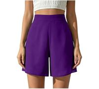 Générique Short Femme Décontracté Été Short Taille Haute Coupe Jambes Larges Évasées Bermuda Couleur Unie Mode Shorts Confortable Et Respirant pour Quotidien Pantalon Court