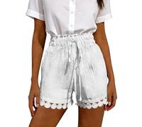 Générique Short Femme, Dentelle, Coupe Large Évasée, Taille Haute Élastique avec Cordon, Léger Respirant, Look Chic, Polyvalent Plage Vacances Soirées Quotidien