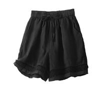 Générique Short Femme Ete Coton et Lin Couleur Unie Ajouré avec Cordon de Serrage et Poches Shorts Léger Respirants Chic Décontracté Shorty pour Les Vacances et la Plage