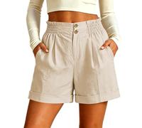 Générique Short Femme Été, Coton Uni, Taille Élastique Bouton Zip, Double Poches, Coupe Large Évasée, Léger Respirant Séchage Rapide, Look Chic, Polyvalent Plage Vacances Voyage Quotidien