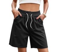 Générique Short Femme Été, Coton Uni, Taille Élastique Bouton Zip, Double Poches, Coupe Large Évasée, Léger Respirant Séchage Rapide, Look Chic, Polyvalent Plage Vacances Voyage Quotidien