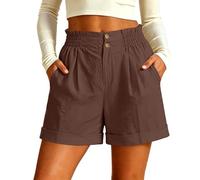 Générique Short Femme Été, Coton Uni, Taille Élastique Bouton Zip, Double Poches, Coupe Large Évasée, Léger Respirant Séchage Rapide, Look Chic, Polyvalent Plage Vacances Voyage Quotidien
