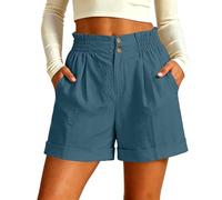 Générique Short Femme Été, Coton Uni, Taille Élastique Bouton Zip, Double Poches, Coupe Large Évasée, Léger Respirant Séchage Rapide, Look Chic, Polyvalent Plage Vacances Voyage Quotidien