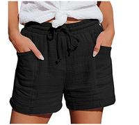 Générique Short Femme Ete Short Lin Coton Femme Shorts Et Bermudas Femmes Shorts De Plage Femmes Loisirs D'été Réglable avec Poche Casual Uni Couleur avec Cordon Ample Pantalon Court