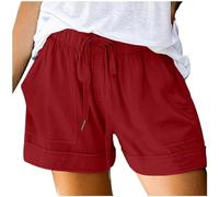 Générique Short Femme Short de Grande Taille pour Femmes, décontracté, Plage, Cordon de Serrage, avec Poches, Ample, Mignon, vêtements Tendance, Vacances, été, 2024 (Red, L)