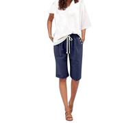 Générique Short Femme Short d'été Taille Haute en Lin uni pour Femme, léger, élastique, décontracté, Grande Taille, avec Poches boutonnées, pour Plus de Confort et de Style (Dark Blue, XXL)