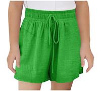 Générique Short Fille d'été décontractés pour Filles, Taille élastique, Confortables et adaptés aux Jeux et aux activités Sportives des Grandes Enfants et des préadolescentes. (Green, 5-6Years)