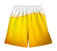Générique Short Garçon Taille Haute Été Imprimé Bière Coupe Large Décontracté Respirant Léger Short de Plage Enfant(Yellow, 13-14 Years)