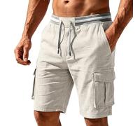 Générique Short Homme Cargo Coton Bermuda Baggy Pantalon avec Multi Poches éTé Taille Elastique Shorts De Travail à Jambes Larges Pantacourt De Jogging Shorts De Plage