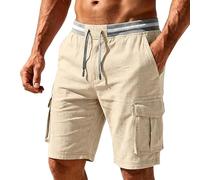 Générique Short Homme Cargo Coton Bermuda Baggy Pantalon avec Multi Poches éTé Taille Elastique Shorts De Travail à Jambes Larges Pantacourt De Jogging Shorts De Plage
