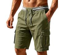 Générique Short Homme Cargo Coton Bermuda Baggy Pantalon avec Multi Poches éTé Taille Elastique Shorts De Travail à Jambes Larges Pantacourt De Jogging Shorts De Plage