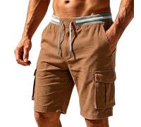 Générique Short Homme Cargo Coton Bermuda Baggy Pantalon avec Multi Poches éTé Taille Elastique Shorts De Travail à Jambes Larges Pantacourt De Jogging Shorts De Plage
