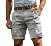 Générique Short Homme Coton Lin Bermuda avec 4 Poches Été Plage Cargo Shorts et Bermudas Taille Elastique Short de Travail Cordon de Serrage Uni Baggy Pantacourt Casual Décontracté