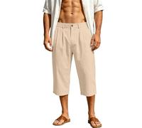 Générique Short Homme Coton Short 3/4 en Lin pour Homme Pantacourt éTé Baggy Short De Plage Cordon éLastique à La Taille Lin Bermuda avec Poches pour Plage