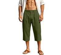 Générique Short Homme Coton Short 3/4 en Lin pour Homme Pantacourt éTé Baggy Short De Plage Cordon éLastique à La Taille Lin Bermuda avec Poches pour Plage