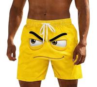 Générique Short Homme Décontracté à Impression 3D Visage Jaune « Tsundere » - Pantalons Courts à Motif Émoji Expressif et Humoristique, Style Accrocheur pour Un Look Jeune et Dynamique