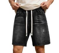 Générique Short Homme Décontracté Short en Denim Ample Coupe Loose Lavé Respirant Extensible Shorts Cargo Rétro Chic Élégant Casual Urbain Polyvalent Mi-Saison Été Jeans Cordon à Nouer Confortable