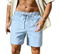 Générique Short Homme Rayé Taille Élastique avec Cordon de Serrage Poches Latérales Coupe Sept Huitièmes Style Décontracté pour Loisirs Vacances Plage