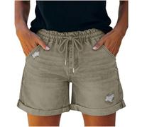 Générique Short Jean Femme, Décontracté Été Large Confortable Denim Élastique Taille Moyenne Y2K Trous Jeans Shorts en Denim pour Femmes Short Vintage Jean Casual Baggy Pantalon