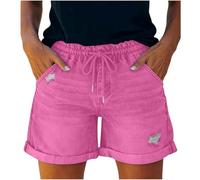 Générique Short Jean Femme, Décontracté Été Large Confortable Denim Élastique Taille Moyenne Y2K Trous Jeans Shorts en Denim pour Femmes Short Vintage Jean Casual Baggy Pantalon