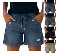 Générique Short Jean Femme Été Élastique Taille Confortable Décontracté Jeans Shorts en Denim pour Femmes À Cordon De Serrage Short Vintage Jean Casual Baggy Y2K Été Pantalon Court Bermuda