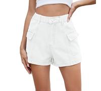 Générique Short Jean Femme Été Short Cargo en Jean pour Femme, Style décontracté, Ample, boutonné et zippé, été (White, XXL)