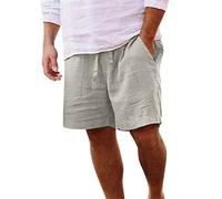 Générique Short Large Homme Été Lin Taille Élastique Coupe Droite Léger Respirant Bermuda Grande Taille Jambe Large Baggy Décontracté Shorts et Bermudas de Plage Vacances avec Poches