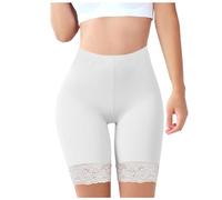 Générique Short Legging Femme Taille Haute Gainant Push up Leggings Court Grande Taille ete Confortable Short Cycliste Femme sous Jupe Anti Frottement Cuisse Opaque Sexy Dentelle Boxer (White, L)