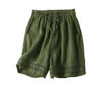 Générique Short Lin Femme Coton Bermuda Ete Taille Haute en Coton Lin Élastiqué Chic et Décontracté Coupe Grande Large Ample Fluide et Légère Short Femme Ete Court