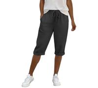 Générique Short Long Femme Coton Lin Short Ete Fluide Taille Haute Elastique avec Cordon De Serrage Et Poches Bermuda Décontracté Couleur Unie Confortable Ample Plage Pantalon Court