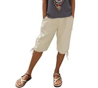 Générique Short Long Femme, Elastique Grande Taille Bermuda Coton Gaze deCoton Fluide Short Ete Leger Vetement Lin Sexy Long Pantacourt